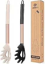 Pack of 2 Silicone Pasta Fork, Kitchen Heat Resistant Noodle Spoon Server, BPA Free Spaghetti Strainer,Best Cooking Tools (FB-109-RG-BK)