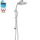 Round Chrome Twin 10'' Rain Shower Head Set Sliding Rail Curve Arm High Pressure
