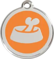 Red Dingo Bone in Bowl Tag Orange - Lifetime Guarantee - Cat, Dog, Pet ID Tag En