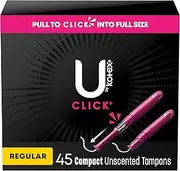 U by Kotex Click Compact Tampons, Regular Absorbency, Unscented, 45 Count (Packaging May Vary)