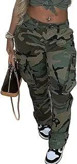 [Seltaon] Women's Plus Size Camo Cargo Pants High Waist Slim Fit Camouflage Jogger Pants Sweatpants with Pockets