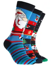 [Mitch Dowd] Ugly Christmas Cotton Crew Socks 3 Pack in Blue/Red