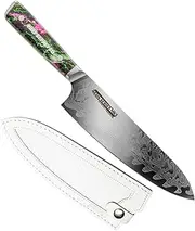 Damascus Chef Knife 21 cm, 45 Layer AUS-10 Steel Kitchen Knife, Includes Leather Sheath
