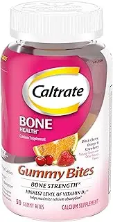 Caltrate Gummy Bites (Black Cherry, Strawberry, Orange Flavors, 50 Count) Calcium And Vitamin D3 Supplement, 500 Mg