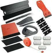 22 Pcs Furniture Film, DIY Kitchen Wrap Tools Kit, Wallpaper, Peel & Stick, Car Vinyl Wrap, Long & Small Felt Squeegee, Safe Cutter, Tape Measure, Utility Knife, Scraper, Rental Friendly, Black & Red