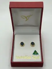 Australian Opal NIB Blue Opal Color Stud Pierced Earrings By VANESSA AUSTRALIA