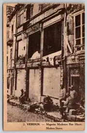 c1910s Verdun Modern Stores Ruins Great War Antique Postcard