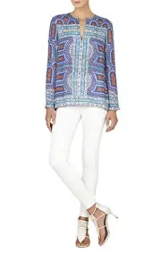 NEW BCBGMAXAZRIA BLUE DEPTH CO HAIDA LONGSLEEVE PRINTED TOP MYI1T583/S384W SZ L
