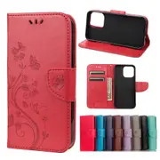 For iPhone 13 Pro Case,Playful Butterflies PU Leather Wallet Cover,Red