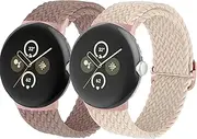 2Pcs Braided Solo Loop for Google Pixel Watch 3/2/1 41mm Band Men/Women, Adjustable Stretchy Nylon Sport Strap Stretchy Bands for Google Pixel Watch 2 Band