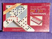 1993 Cardinal Premier Edition Double Six Jumbo Dominoes Full Set Vinyl Case VTG
