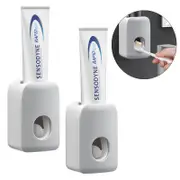 Catzon 2 PCS Automatic Toothpaste Dispenser Wall Mount Bathroom Accessories with Sticky Suction Pad-LightGrey