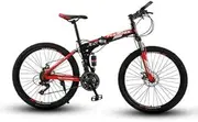 Mountain Bike, 24" Double Shock Absorption High Carbon Steel Frame Bicycle 21 Speed Unisex Double Disc Brakes Mountain Bike Fast and Light,BlackRed