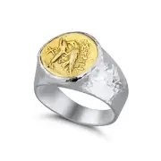 FREE SIZING Omer Men's Roman Eagle Coin Ring Hammered 925 Silver Turkish Jewelry