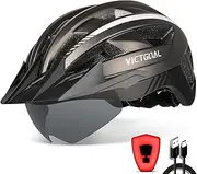 VICTGOAL Adult Bike Helmet Detachable Magnetic Goggles and Sun Visor Bicycle Helmet USB Rechargeable Light for Men Women Youth Cycling on Road Mountain Biking