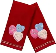 Serafina Home Valentine Bath Hand Guest Towels, Embroidered Hearts, 2 Piece Set, 16 x 25 inches, 100% Cotton, Red White Purple and Pink