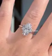 3.30 CTW Cut Oval Moissanite Cluster Split Shank Engagement Ring 14K White Gold.