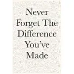 NEVER FORGET THE DIFFERENCE YOU’’VE MADE FUNNY OFFICE NOTEBOOK JOURNAL: JOURNALS TO WRITE FOR WOMEN MEN BOSS COWORKERS COLLEAGUES STUDENTS FRIENDS OFFI