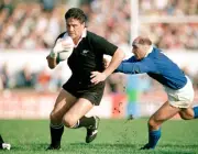 Zinzan Brooke of New Zealand moves away from Alessandro Bottacchia- Old Photo