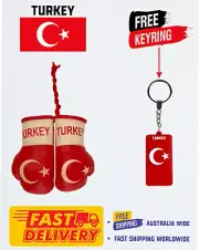 TURKISH FLAG , TURKEY , MINI BOXING GLOVES , BUY 1 PAIR GET 1 FREE KEYRING