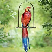 Bits and Pieces - Swinging Parrot Sculpture - Garden Bird Hanging Chain Statue Home Outdoor Patio Decoration