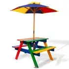 Kids Outdoor Table and Chairs Picnic Play Bench Set Umbrella Colourful Indoor