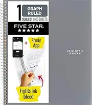 Five Star Spiral Notebook, 1-Subject, Graph Ruled Paper, 11" x 8-1/2", 100 Sheets, Gray (620000AA3)