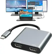 USB C to Dual HDMI Adapter 4K@60Hz, HDMI Adapter, HDMI Splitter for Dual Monitors, USB C to HDMI Splitter Extended Display Support Dual Monitors, Compatible with MacBook, MacBook Pro, Dell XPS