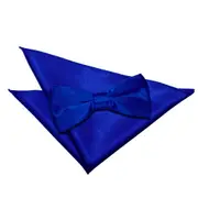 DQT Royal Blue Plain Satin Bow Tie and Pocket Square Set