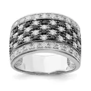 Sterling Silver Rhodium Black & White Cubic Zirconia Checkerboard Ring Size 7