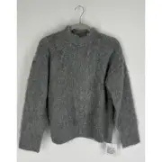 Topshop Wool Blend Knitted Fluffy Sweater Grey Mock Neck Pullover Womens XS New