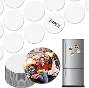 ZYNERY 34 PCS Sublimation Magnet Blanks, Sublimation Blank Fridge Magnets Printable Photos, Personalized Custom Magnets for Refrigerator Decoration, Kitchen, Office, Wall (Round Diam 5.5cm)