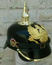 Prussian Leather Helmet FR German Pickelhaube WWI WWII Officer Costume Dress Hat