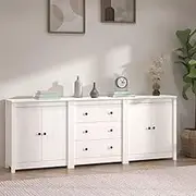 Sideboard Cabinet for Living Room, White 210x35x80 cm, Solid Pine Wood Buffet for Dining, Hallway Storage