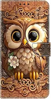 [Skyhewen] for Samsung Galaxy A12 4G Case, Shockproof Slim PU Leather with Art Pattern, Flip Wallet Case with [Card Slots] [Kickstand] [Magnetic Clasp] for Samsung Galaxy A12 5G, Red Owl