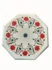 12" Marble Corner Side Table Top – Handmade Inlay with Semi-Precious Stones Arts