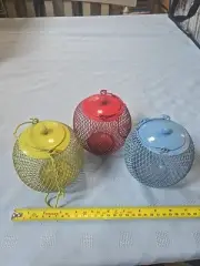 Vintage 80s -5"x4" Squirrel Proof Bird Feeders Outside Blue,Red,Olive Qty 3