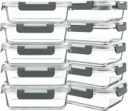 KOMUEE 10 Packs 30 oz Glass Meal Prep Containers,Glass Food Storage Gray