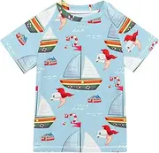 [ODAWA] Sailboats Seagulls Light Blue Kids Swim Shirts UPF 50+ Quick Dry Sun and Sand Protection Swim Shirt Kids SPF Water Shirts