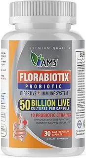 America Medic & Science Florabiotix Probiotic (50 Capsules) | Dietary Supplement for Men and Women| 50 Billion Live Cultures | 10 Probiotic Strains | Supports Digestive and Immune Health