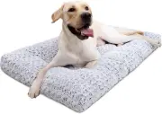 KSIIA Washable Dog Bed Deluxe Plush Crate 35.0"L x 23.0"W x 3.5"Th, Grey