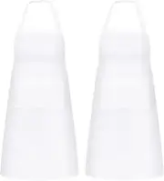 NLUS 2 Pack White Aprons with 2 Pockets for Women Men Kitchen Aprons with