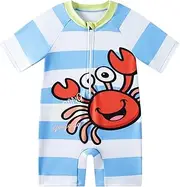 [Angel season] Baby Swimsuit Boys Girls Toddler Bathing Suit Rash Guard Infant One Piece Swimwear Sunsuits 3-24 Months, Blue Striped Crab, 6-12 Months