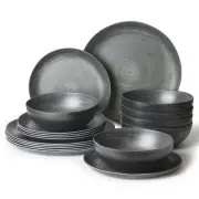 18pcs Melamine Dinnerware Plates Bowls Matte Black Sets For 6 Outdoor Rv Swirl