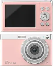 Portable 4K Digital Camera Video Camcorder 50MP 2.88 Inch IPS Screen Auto Focus 16X (8X Optical & 8X Digital) Anti-Shake Face Detect Built-in Flash with 2pcs Batteries Pink