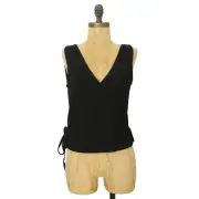 Club Monaco Bintelle Top Ribbed V-Neck Wrap Size S Black Tank NEW Tag B31