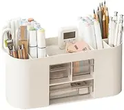 LimCryspp pen organizer with drawer, multifunctional writing desk pen holder, writing desk organizer and accessories (white)