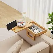 [Wealone] Mini Couch Arm Table for Narrow Armrest, Bamboo Sofa Arm Tray with Storage Box, Rotating Tabletop & Phone Stand, Adjustable Sofa Arm Table Clip for Snacks or Dining, Width of Armrest 1-7 Inch