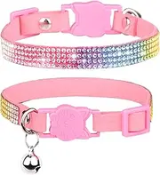 Cat Collar Breakaway Bling Diamond Rhinestone with Bell Adjustable for Cats and Kitten Girl boy (Pink)