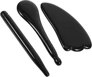 FONDOTIN 3pcs Natural Obsidian Massage Tool Set Face Roller Facial Scraping Tools for Relaxation Body Massage and Double Chin Sculpting for Skincare Routine